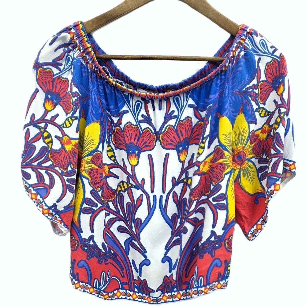 Jealous Tomato Womens‎ XS Multicolor Off Shoulder Boho Abstract Crop Top